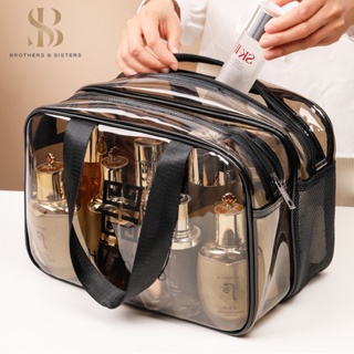 Saco Transparente PVC Dupla Camada Separação Seca E Molhada Grande De Armazenamento De Cosméticos Para Viagem Organizador À Prova D