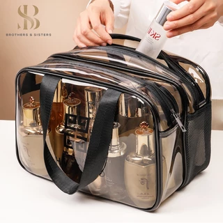 Saco Transparente PVC Dupla Camada Separação Seca E Molhada Grande De Armazenamento De Cosméticos Para Viagem Organizador À Prova D