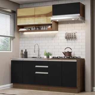 Armário de Cozinha Compacta 200cm Rustic Preto Glamy Madesa 03 em Oferta na Shopee