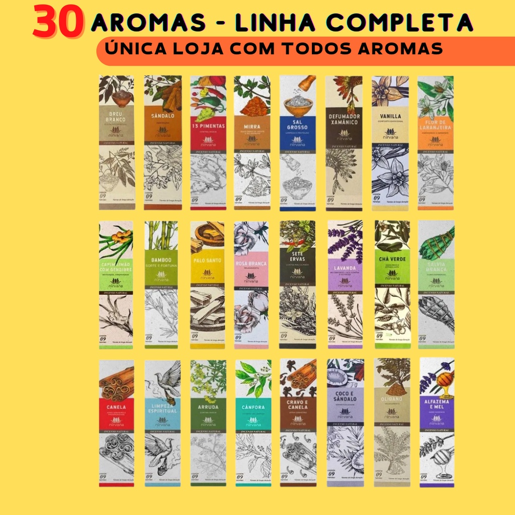 Incenso Nirvana Natural 30 Aromas - Escolha Seu Aroma Incensos Naturais Aromaterpia