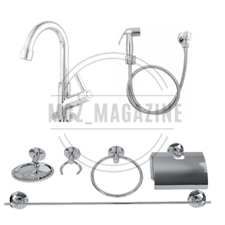 Kit Banheiro Completo Inox / 1 Torneira Cod 123 + 1 Kit Banheiro + 1 Ducha Higienica Cod503