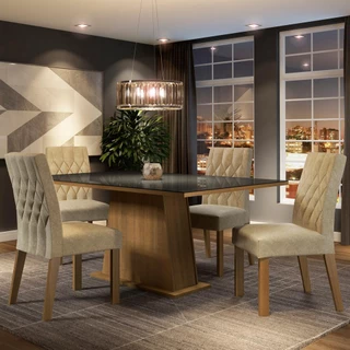 Conjunto Sala de Jantar Madesa Grazi Mesa Tampo de Vidro com 4 Cadeiras - Rustic/Preto/Imperial em Oferta na Shopee