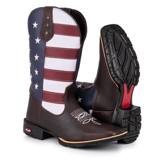 Bota Texana Country Masculina Estados Unidos Da América Bico Quadrado Sola de Borracha