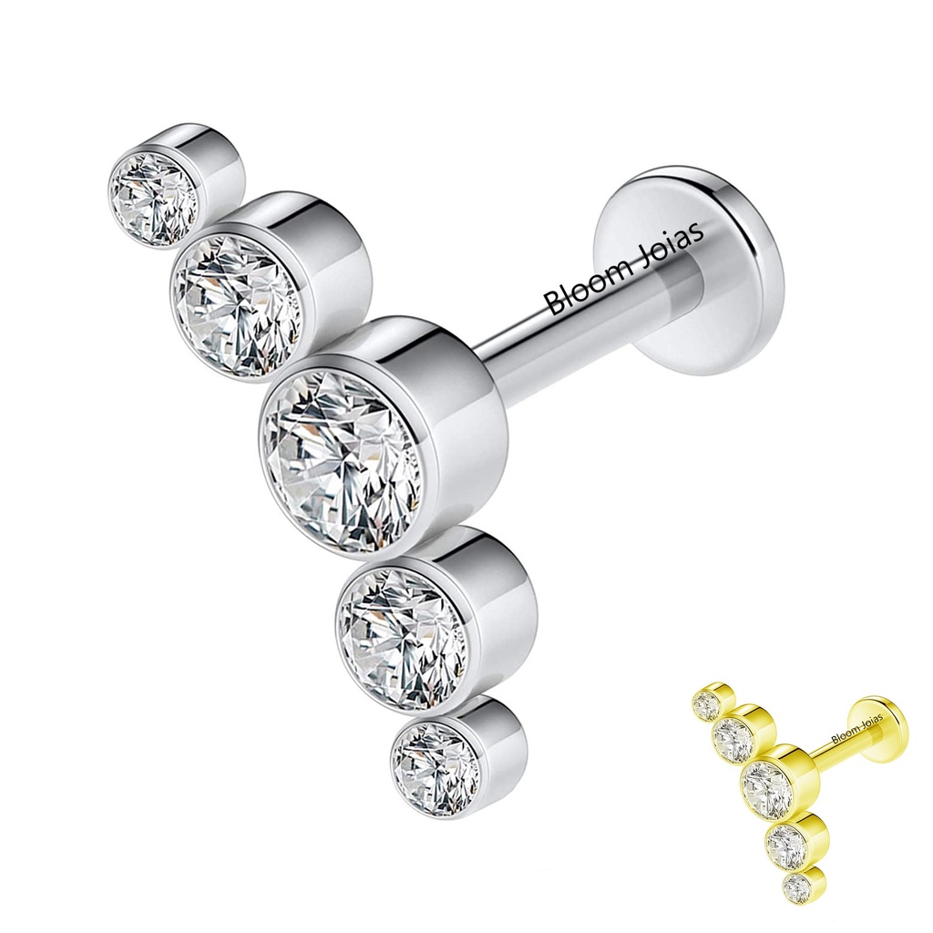 Piercing Titânio Hipoalergênico Cluster Com 5 Zircônias