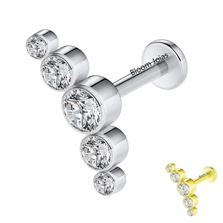 Piercing Titânio Hipoalergênico Cluster Com 5 Zircônias