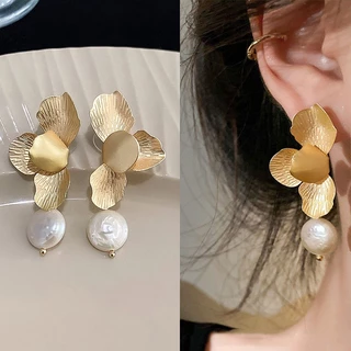 Pérola Retro Petal Flower Nicho Design Exclusivo Brincos Elegantes