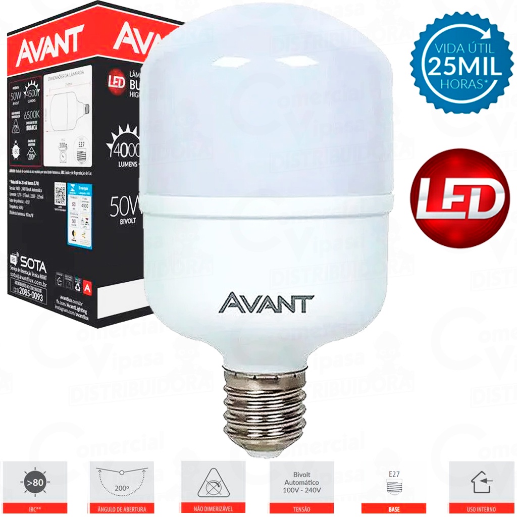 Lâmpada De Led Luz Branca Grande 50W E27 6500K Para Iluminação | Shopee ...