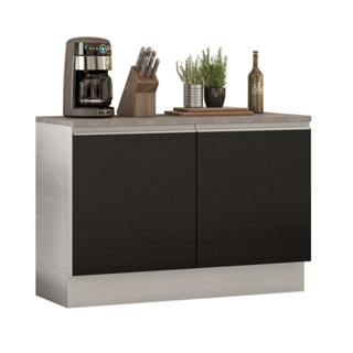 Balcão de Pia Madesa Glamy 120 cm 2 Portas (Com Tampo) - Branco/Preto