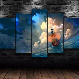 Painel Quadros Decorativos 5 Partes Mugiwaras One Piece Luffy Chapel De Palha Goin Merry