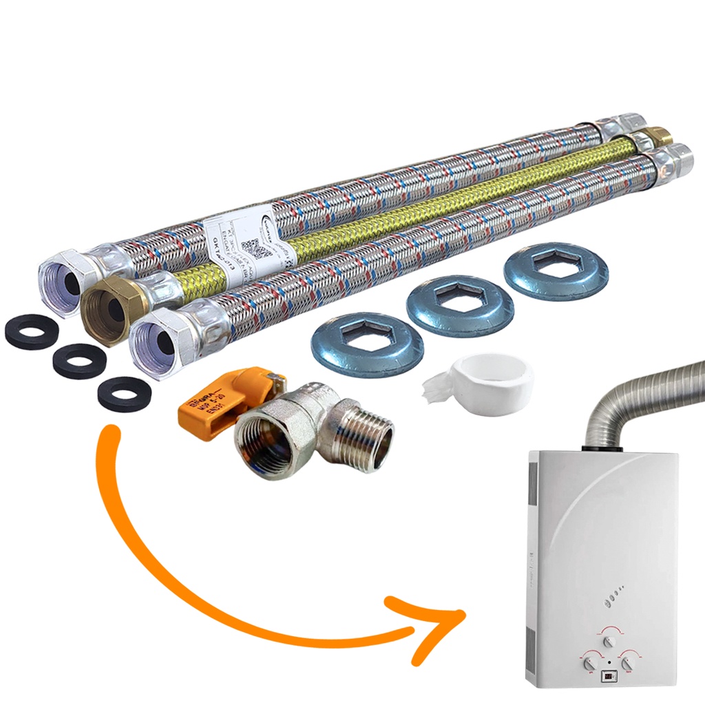 Kit Instalação para Aquecedor a Gas Lorenzetti Rinnai Komeco Bosch - Passagem Plena Alta Vazão