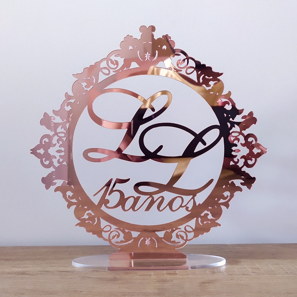 Topo de Bolo Personalizado em Acrílico Espelhado 15x15