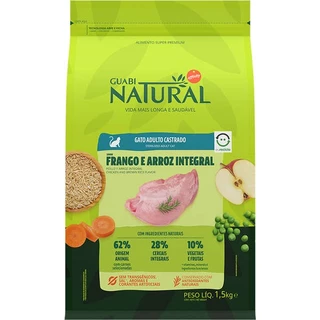 Ração Guabi Natural Frango e Arroz Integral para Gatos Adultos Castrados 1,5kg