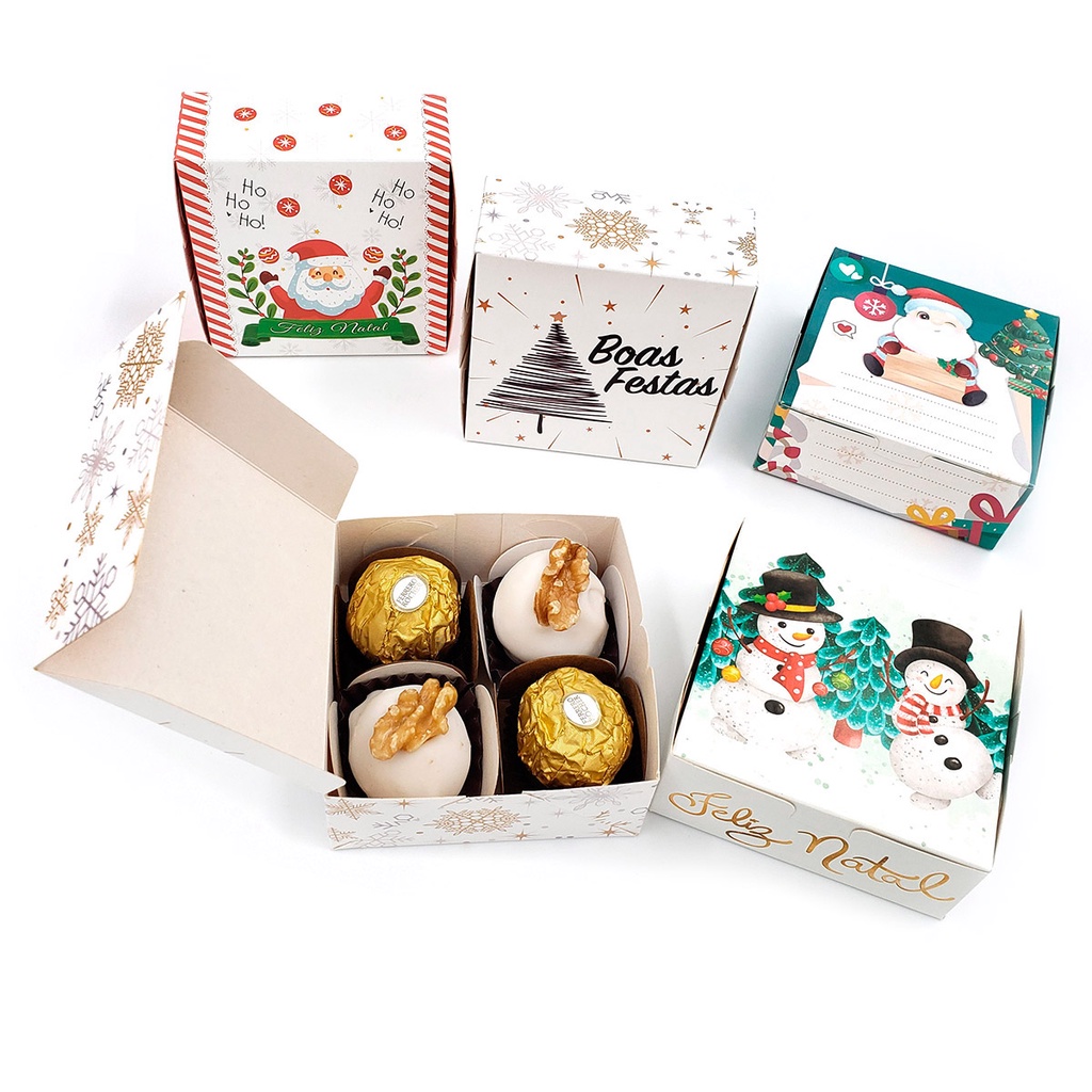 Caixas de Natal para 4 doces, bombom, lembrancinhas, trufas ou sabonetes