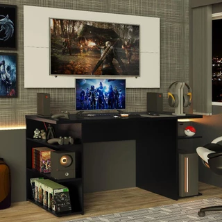 Mesa para Computador Gamer Madesa 9409 e Painel para TV até 50 Polegadas - Preto/Branco em Oferta na Shopee