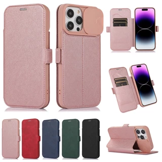 Nova Caixa Para IPhone 15 14 Plus 13 12 11 Pro Max Rose Gold Window Proteção Da Lente Câmera Flip Stand Carteira De Couro Capa