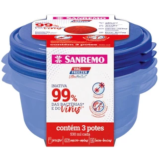 Conjunto Potes Redondos Sanremo com Tampa Ultraprotect 530ml 3 Peças