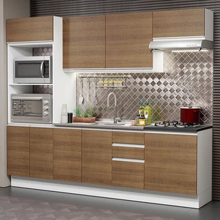 Cozinha Completa 100% MDF Madesa Acordes 250003 com Armário e Balcão - Branco/Rustic em Oferta na Shopee