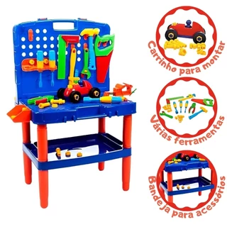 Maleta Brinquedo Bancada De Ferramentas Infantil 45 Peças Poliplac