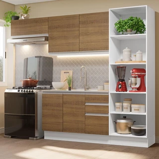 Armário de Cozinha Completa 260cm 100% MDF Branco/Rustic Acordes Madesa 04 em Oferta na Shopee
