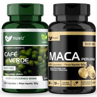 Kit Energia: Café Verde 500mg 60 Cápsulas Muwiz + Maca Peruana 120 Cápsulas