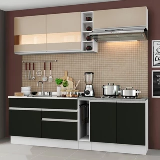 Cozinha Completa Madesa Parma com Armário e Balcão (Sem Tampo e Pia) - Branco/Preto/Crema em Oferta na Shopee