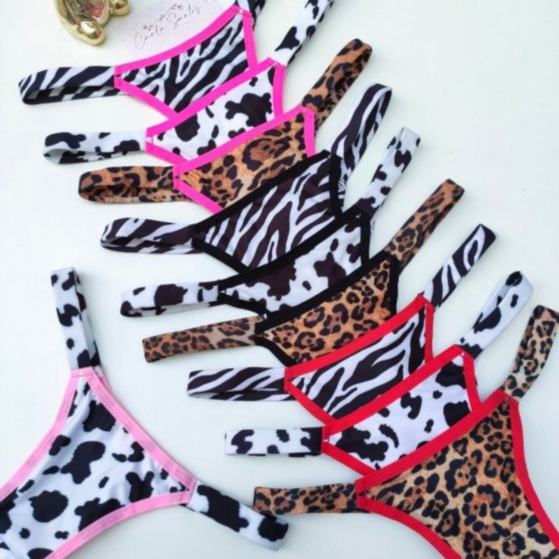 Kit 5 Calcinhas Safari Animal Print Zebrinha Vaquinha Oncinha Fio duplo