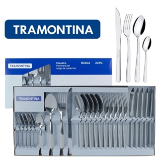 Faqueiro Jogo De Talheres Tramontina Tulum Aço Inox 24 Peças Laranja Kit c/ Garfo  Faca Colher Pote Plástico Multiuso – Minha Loja Pessoal