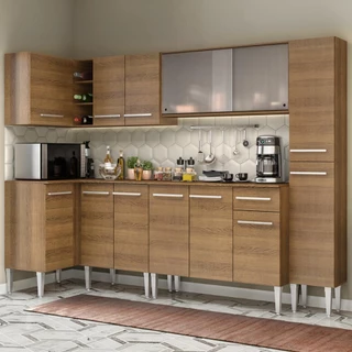 Cozinha Completa de Canto Madesa Emilly Space com Armário Vidro, Balcão e Paneleiro em Oferta na Shopee