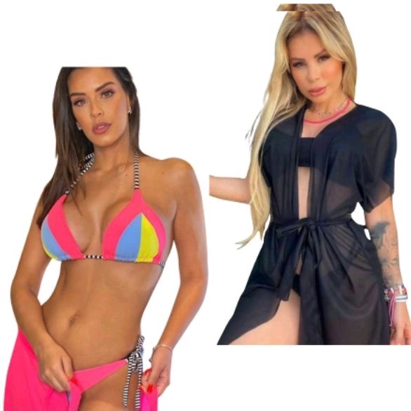 Biquíni feminino Collor+ kimono saída de praia moda Blogueira promoção