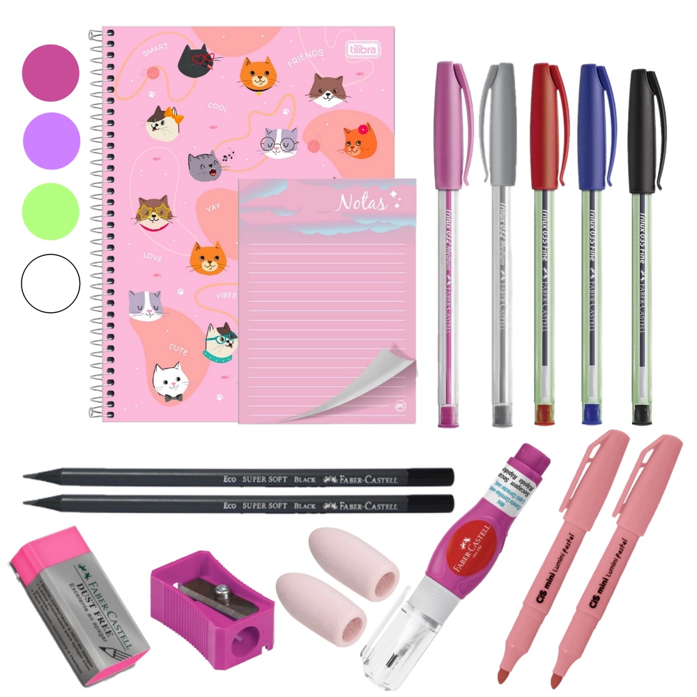 Kit Material Escolar Feminino Completo 10 M - Escolha a Cor | Shopee Brasil