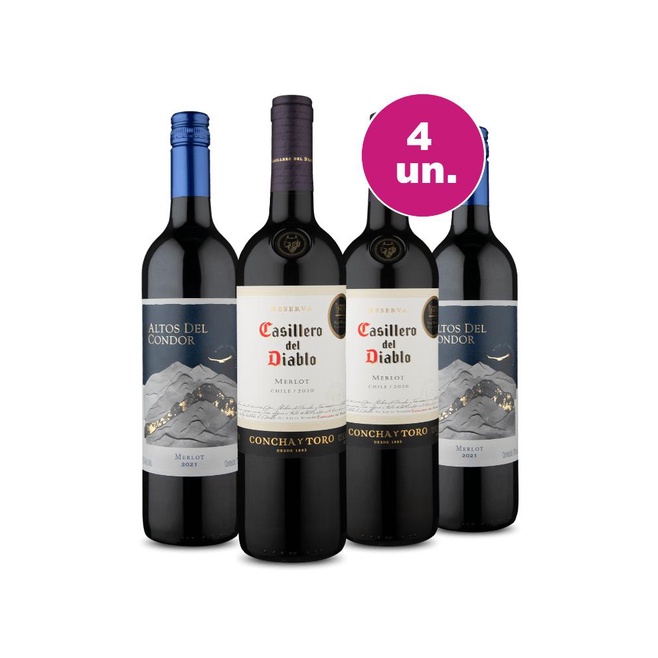 Kit de Vinhos Tintos Casillero del Diablo e Altos del Condor 4 garrafas ...