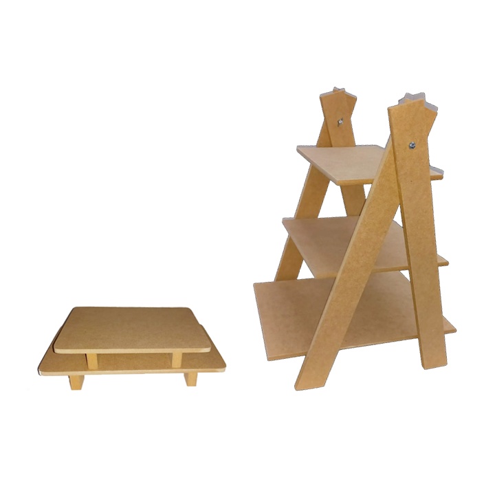 Kit escada doces 3 andares + 2 bandeja MDF cru