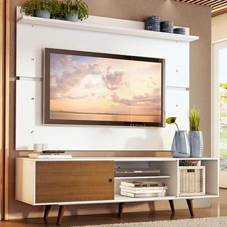 Rack Madesa Dubai e Painel para TV até 65 Polegadas com Pés - Branco/Rustic 9B9B em Oferta na Shopee