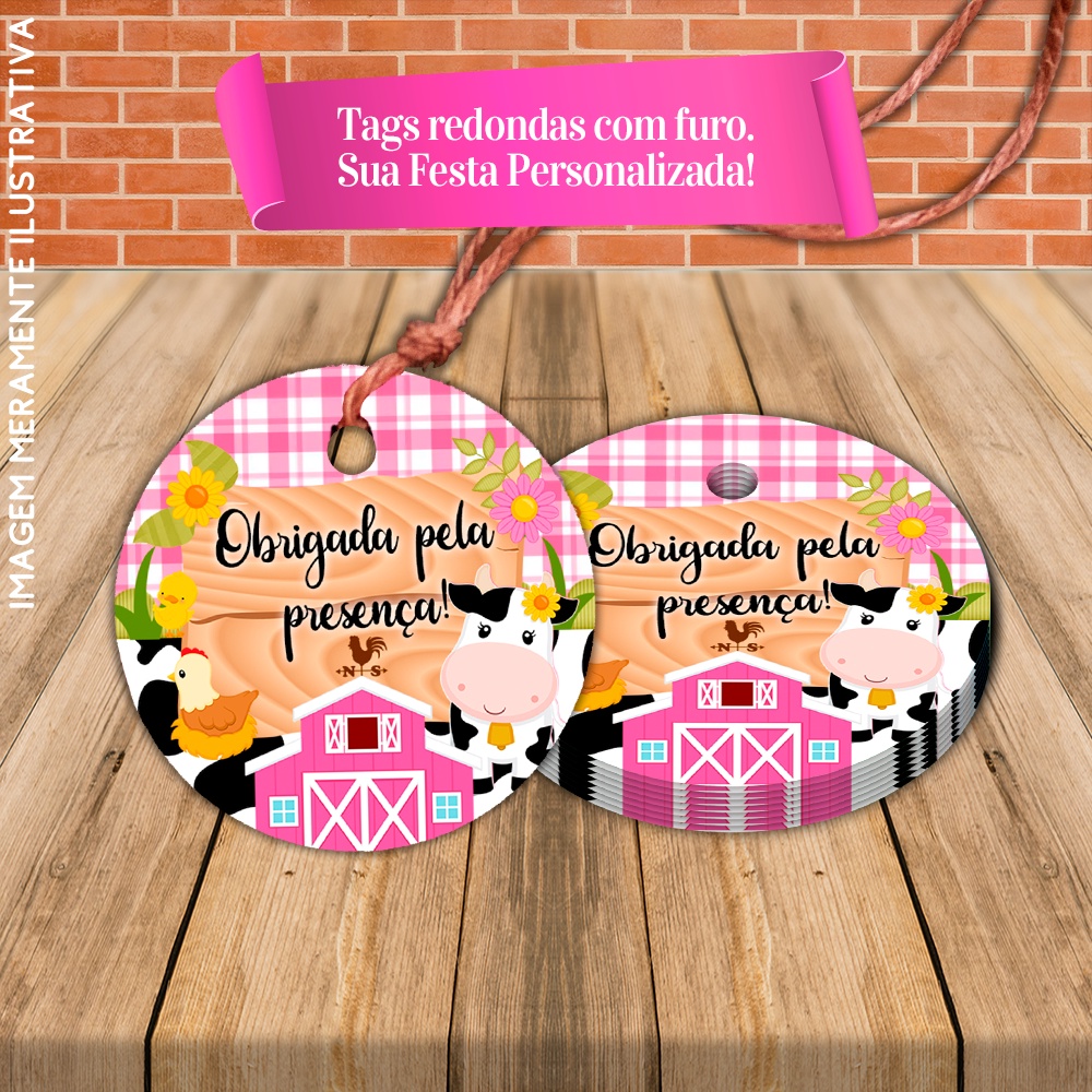 Tags Redondas de agradecimento Fazendinha Rosa | Shopee Brasil