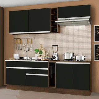 Cozinha Completa Madesa Parma com Armário e Balcão (Sem tampo e Pia) - Rustic/Preto em Oferta na Shopee