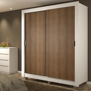 Guarda-Roupa Solteiro Madesa Dallas Plus 2 Portas de Correr 4 Gavetas com Pés - Branco/Rustic