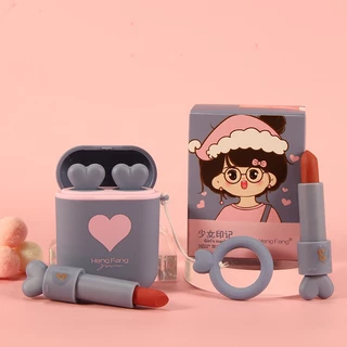 Kit De Batom De Textura Fosca Lisa 2 Cores Disponível Longa Duração Lábios Maquiagem Caixa De Fones De Ouvido Conjunto De Cosméticos Coreanos Requintados Resale Atacado