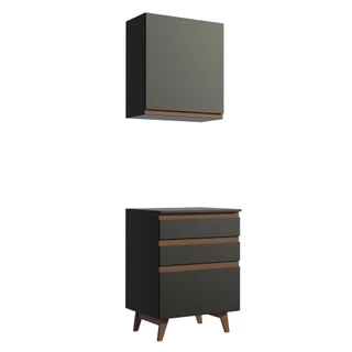 Kit Armário de Cozinha Aéreo e Balcão com 3 Gavetas 60 cm Preto Reims Madesa em Oferta na Shopee