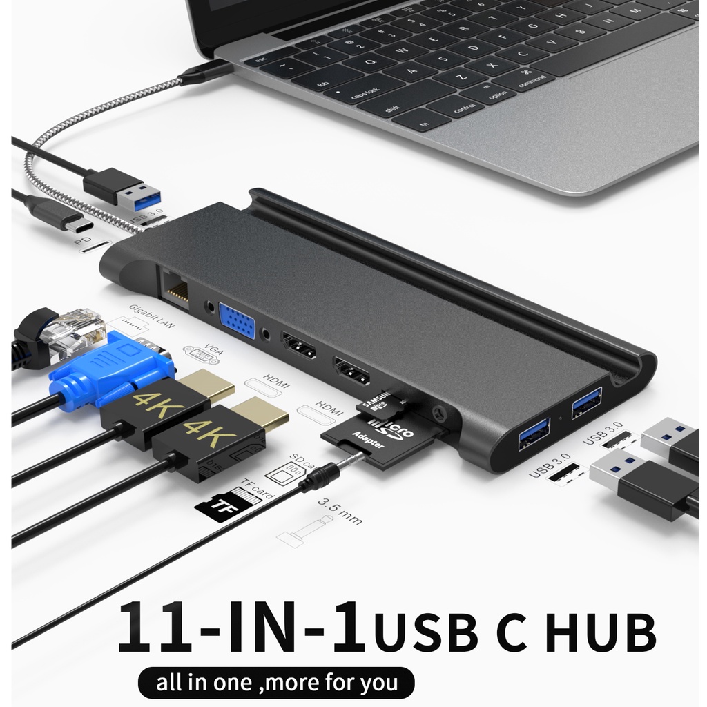 GOOJODOQ USB Tipo C 8/11 Em 1 HUB para 3.0 USB RJ45 compatível com HDMI para MacBook Pro Divisor USB Multi 11 Portas Tipo C HUB USB-C