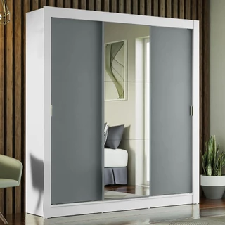 Guarda-Roupa Casal Madesa Mônaco 3 Portas de Correr com Espelho - Branco/Cinza em Oferta na Shopee