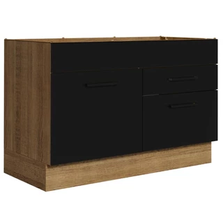 Balcão Gabinete de Pia Cozinha 120 x 60 cm 1 Porta 2 Gavetas Rustic/Preto (Sem Tampo) Agata Madesa em Oferta na Shopee