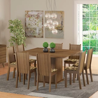 Conjunto Sala de Jantar Madesa Clarice Mesa Tampo de Madeira com 8 Cadeiras - Rustic/Bege Marrom em Oferta na Shopee