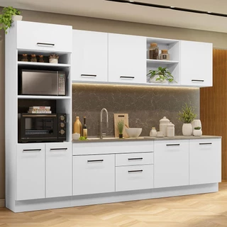 Armário de Cozinha Completa 310cm Branco Agata Madesa 02 em Oferta na Shopee