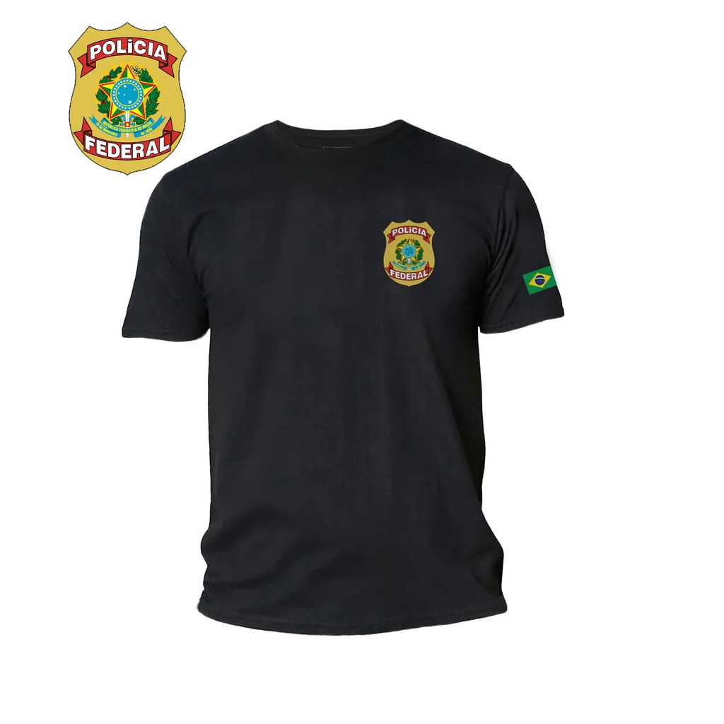 Camiseta unissex gola redonda Policia Federal Malha de algodão | Shopee ...