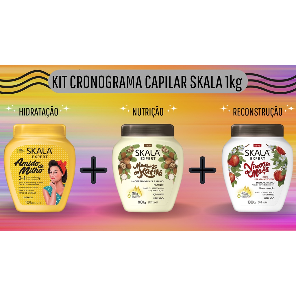 Kit Cronograma Capilar Skala 1kg Amido de Milho + Manteiga Karite + Vinagre de Maçã