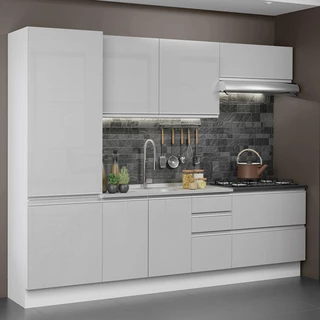 Cozinha Completa 100% MDF Madesa Acordes 260001 com Armário e Balcão - Frentes Branco Brilho em Oferta na Shopee