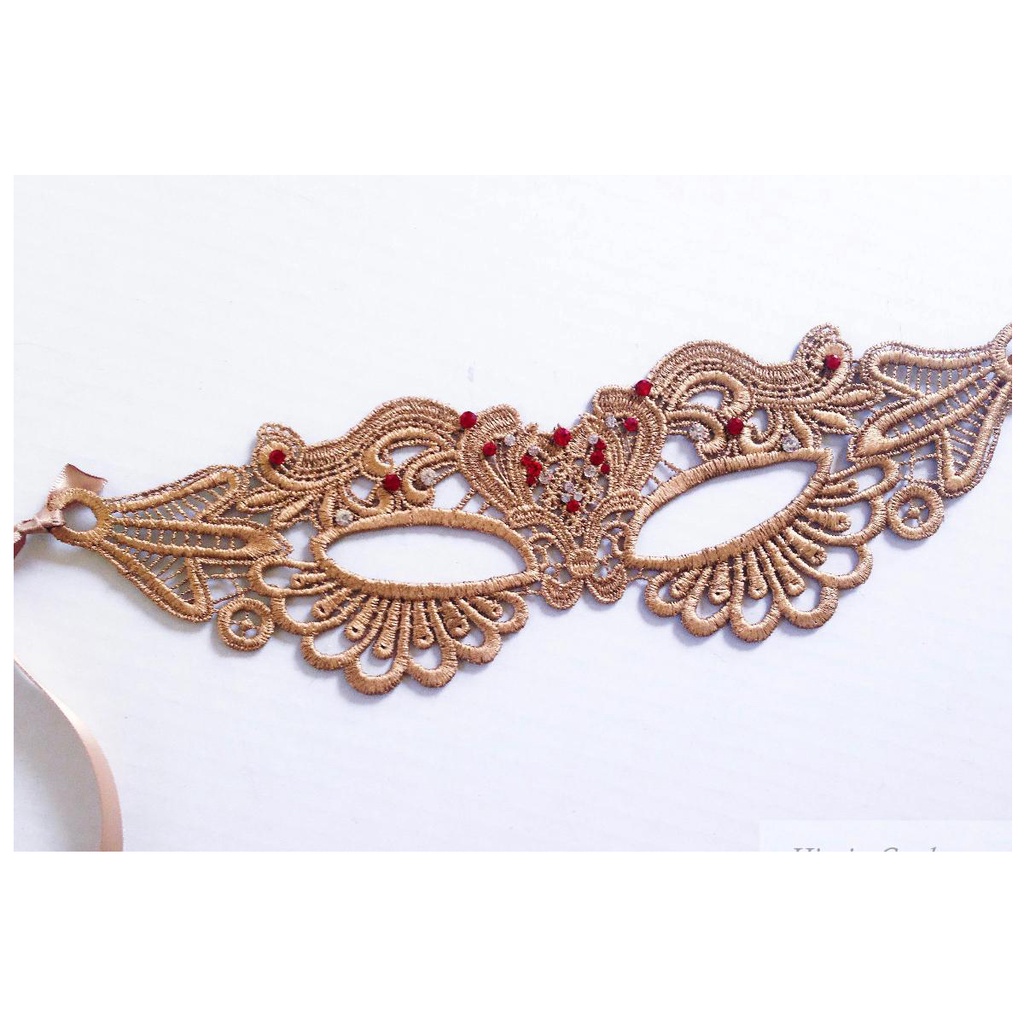 Mascara Feminina Dourada Mod13 Renda Veneziana Com Strass Shopee Brasil