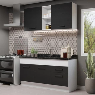 Armário de Cozinha Compacta 150cm Branco/Preto Agata Madesa 02 em Oferta na Shopee