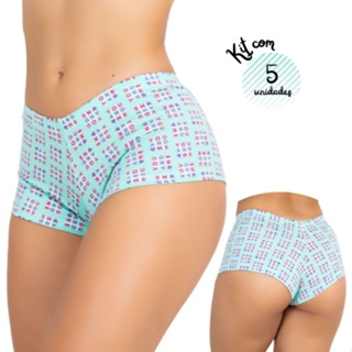 kit 5 Calcinha Short Feminino Cueca Boxer Confort Estampada em Microfibra