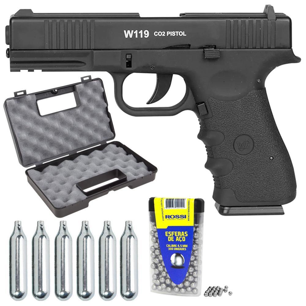 Pistola de Pressão W119 4.5mm - Wingun + Maleta + 6 Cilindro + Esfera ...